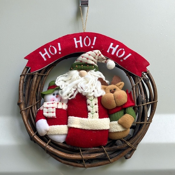 Festive Holiday Wreath with Santa, Snowman, and Reindeer - Picture 1 of 15